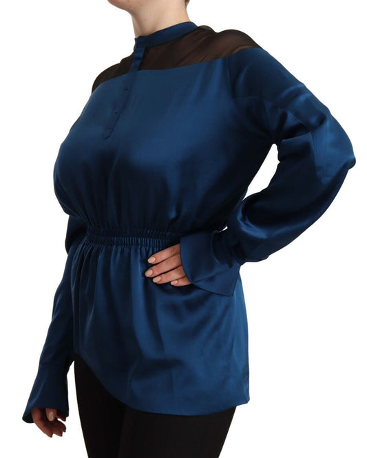 Elegant Crew Neck Silk Blouse in Blue - SEHABRANDS