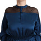 Elegant Crew Neck Silk Blouse in Blue - SEHABRANDS