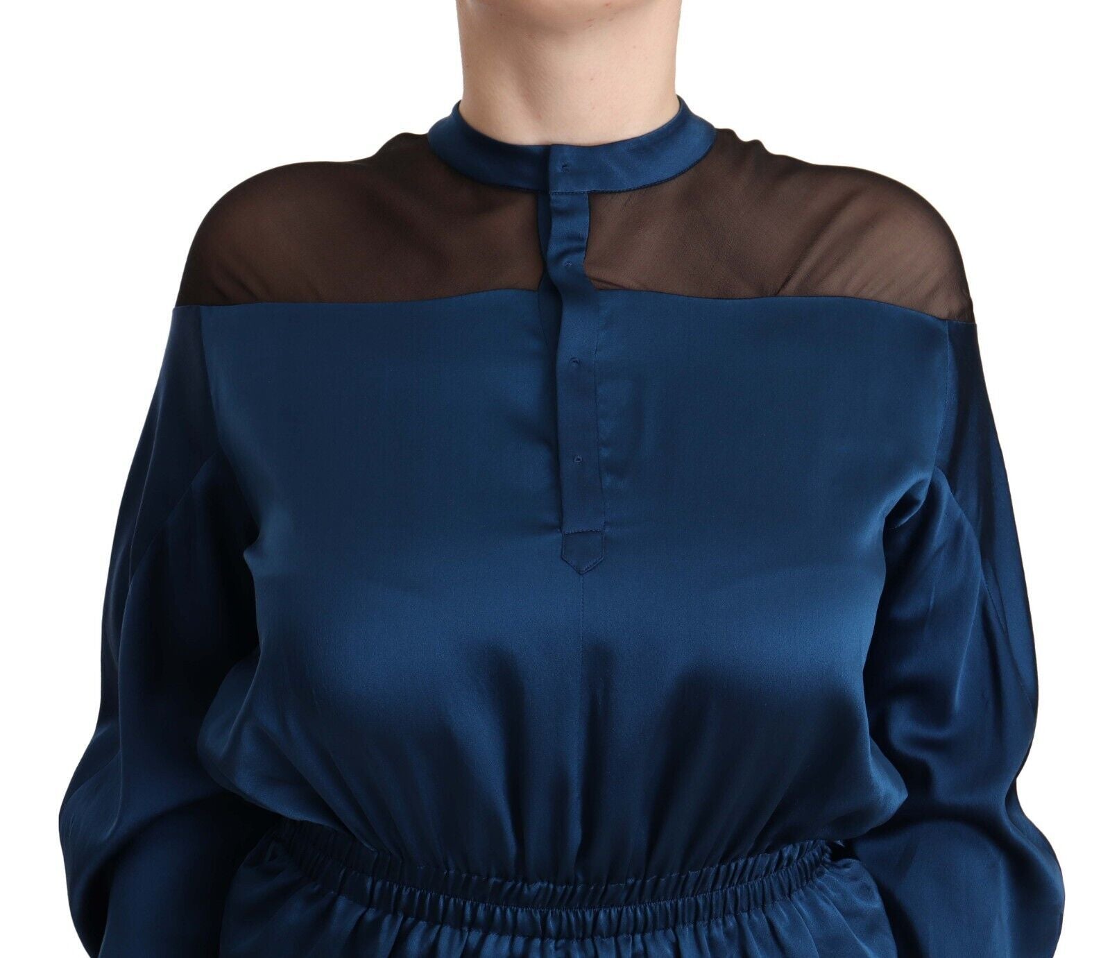 Elegant Crew Neck Silk Blouse in Blue - SEHABRANDS