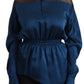 Elegant Crew Neck Silk Blouse in Blue - SEHABRANDS