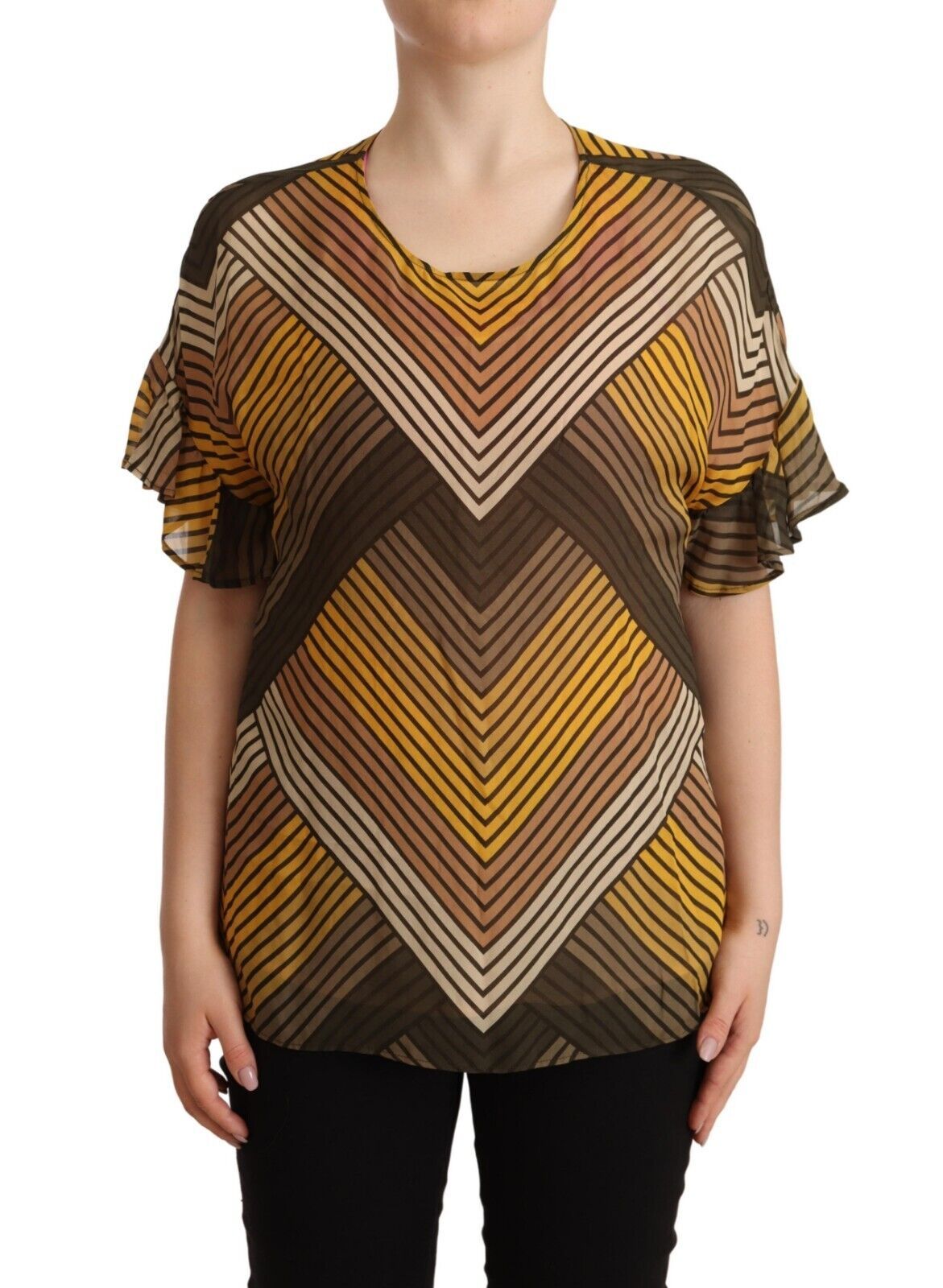 Chic Multicolor Striped Short Sleeve Blouse - SEHABRANDS