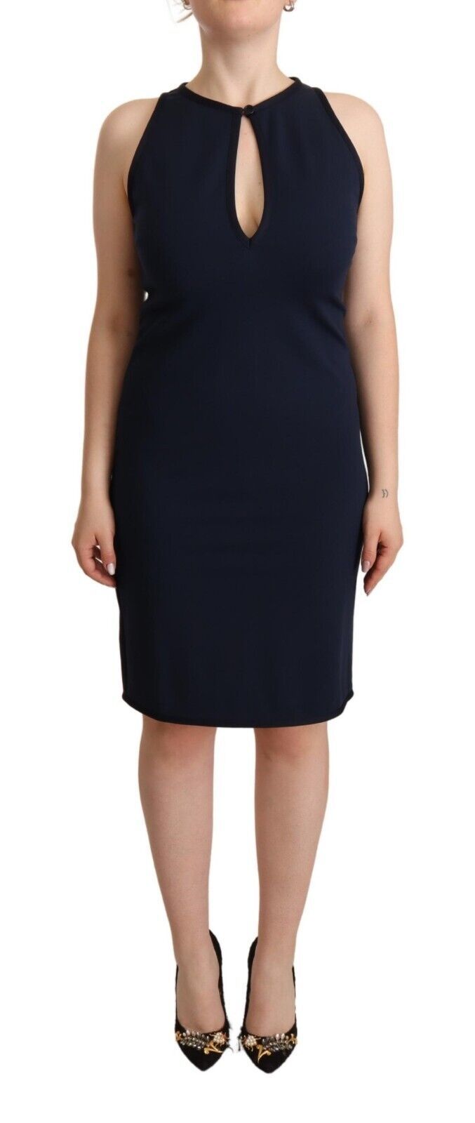 Sleeveless Navy Knee-Length Sheath Dress - SEHABRANDS