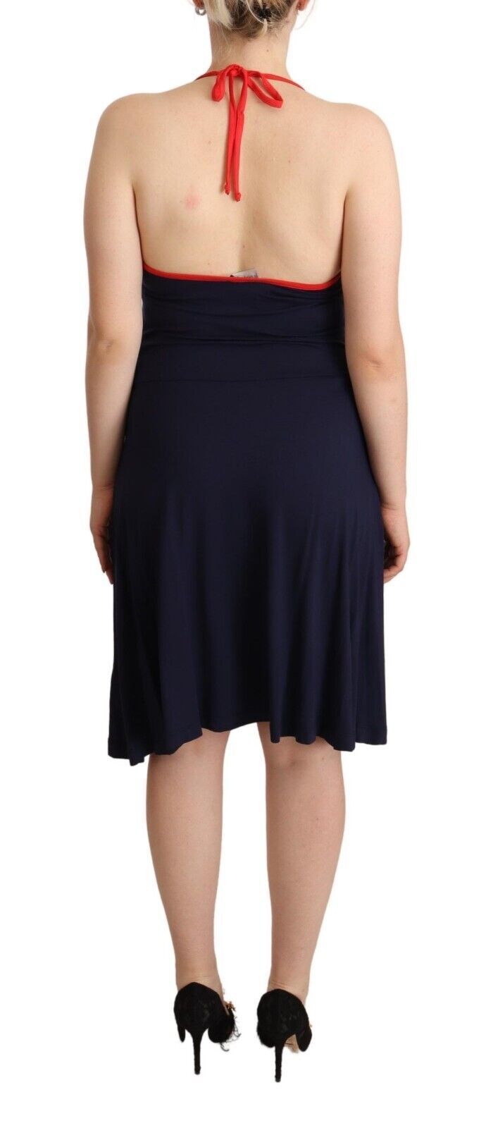 Navy Blue Cotton Midi Halter Dress - SEHABRANDS