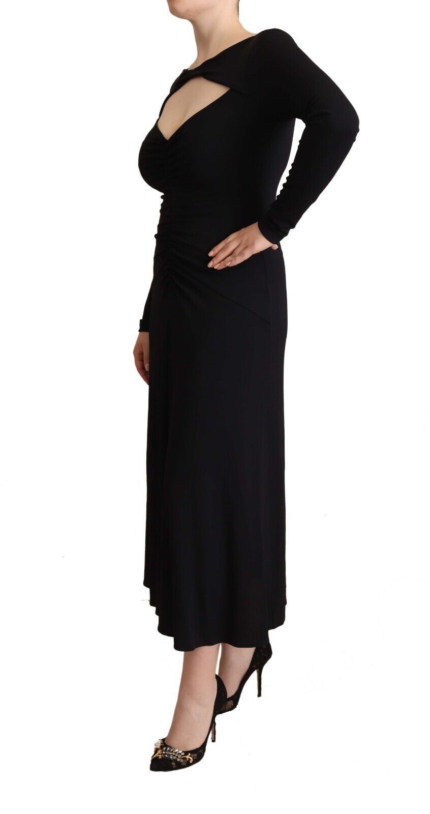 Elegant Black Nylon Stretch Maxi Dress - SEHABRANDS