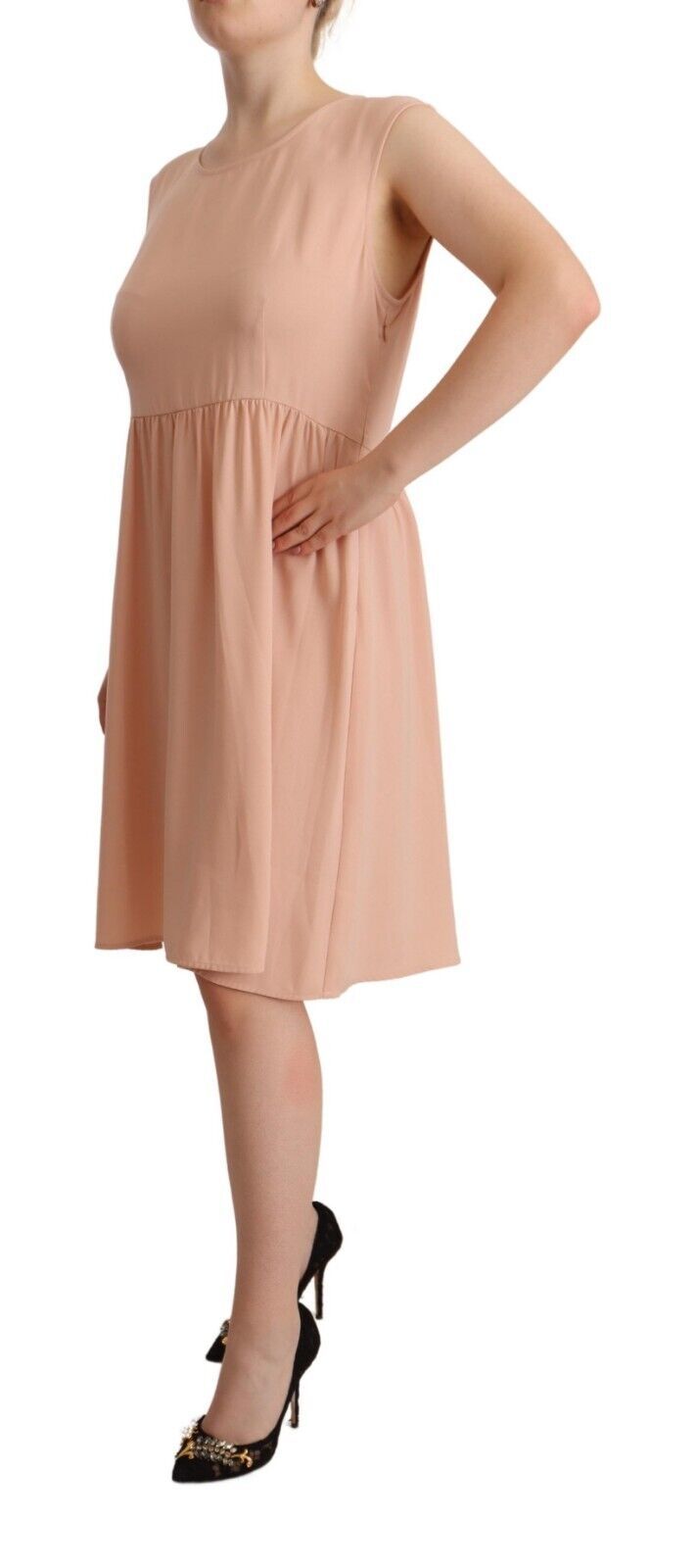 Elegant Beige Sleeveless Shift Dress - SEHABRANDS