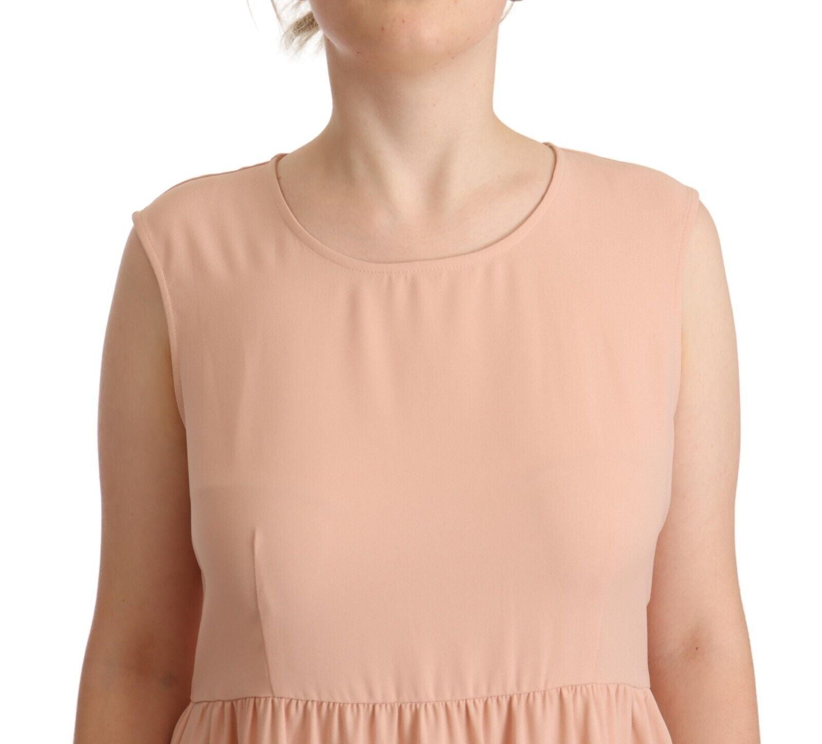 Elegant Beige Sleeveless Shift Dress - SEHABRANDS