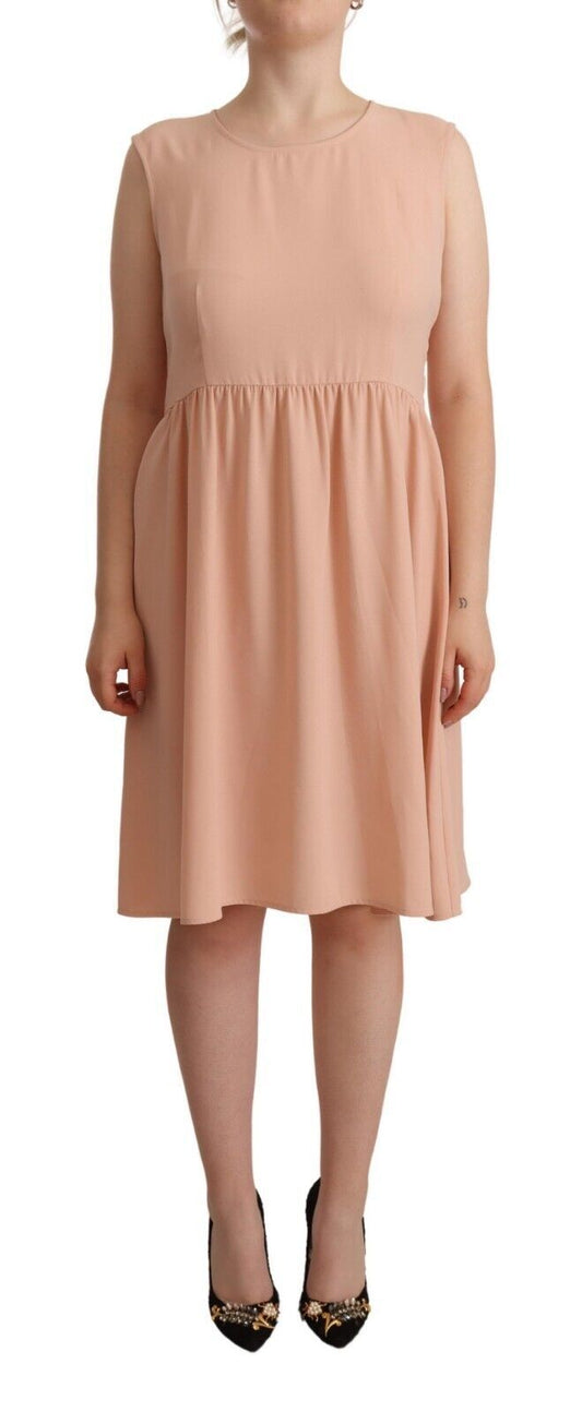 Elegant Beige Sleeveless Shift Dress - SEHABRANDS