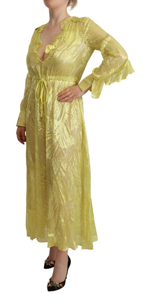 Sunshine Silk Blend Maxi Dress - Long Sleeves & Plunge - SEHABRANDS