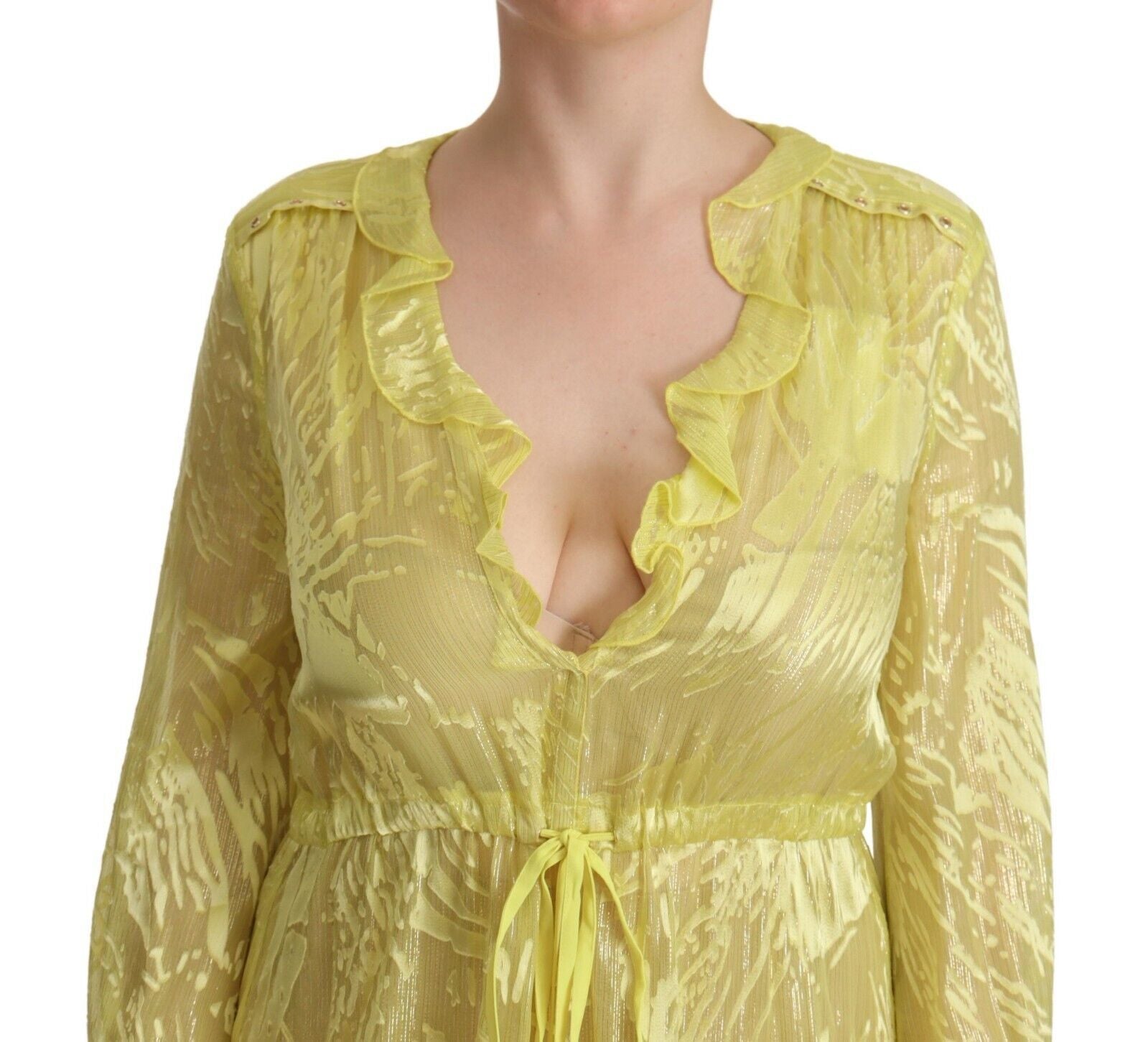 Sunshine Silk Blend Maxi Dress - Long Sleeves & Plunge - SEHABRANDS