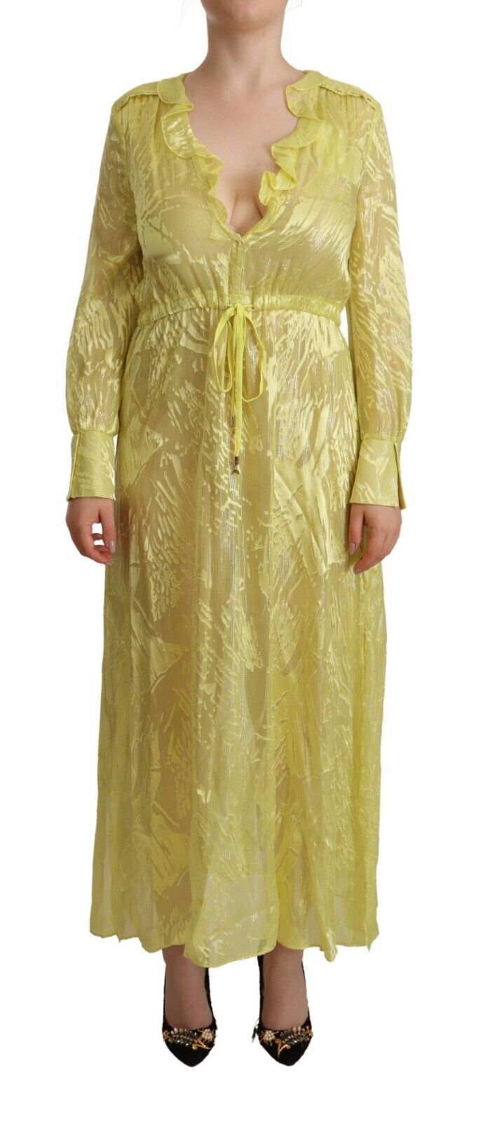 Sunshine Silk Blend Maxi Dress - Long Sleeves & Plunge - SEHABRANDS