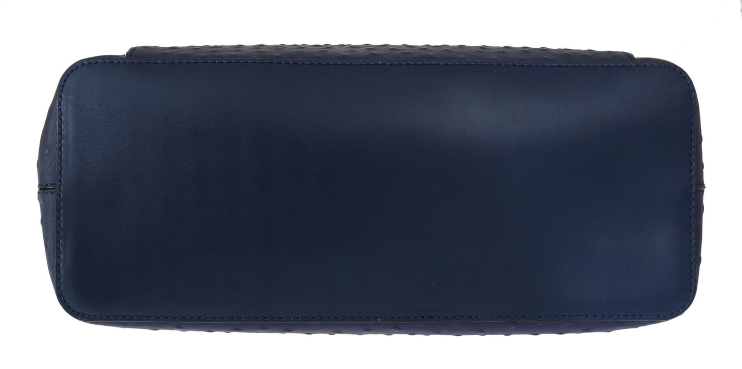 Elegant Ostrich Leather Handbag in Blue - SEHABRANDS