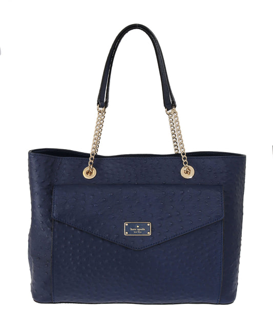 Elegant Ostrich Leather Handbag in Blue - SEHABRANDS