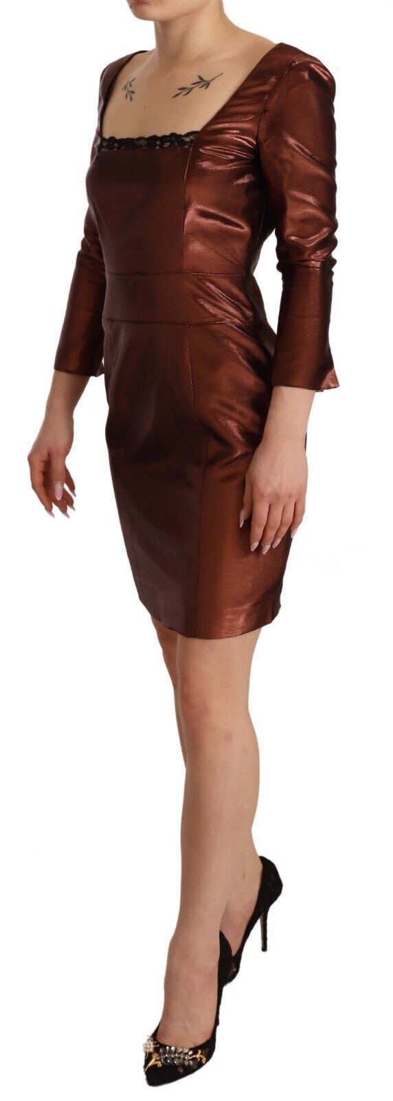 Elegant Bronze Sheath Mini Dress with Square Neck - SEHABRANDS