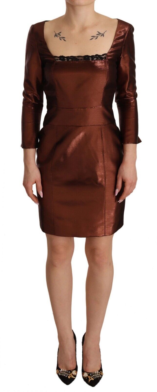 Elegant Bronze Sheath Mini Dress with Square Neck - SEHABRANDS