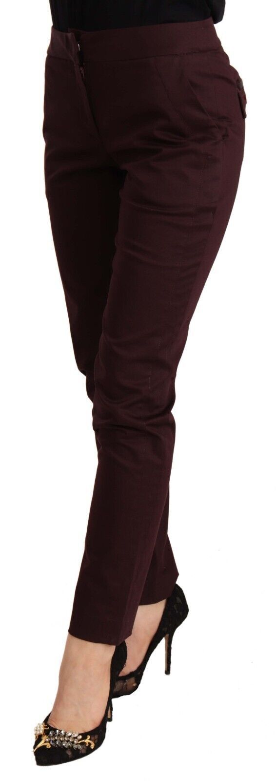 Maroon Slim Fit Skinny Pants with Zipper Detail - SEHABRANDS