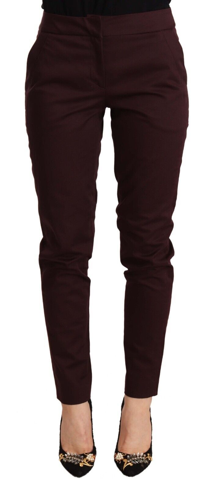 Maroon Slim Fit Skinny Pants with Zipper Detail - SEHABRANDS