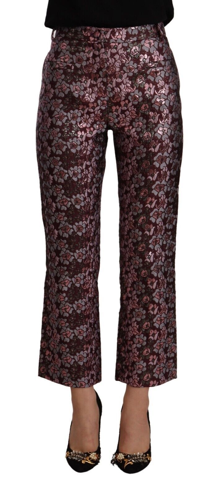 High Waist Jacquard Flared Cropped Trousers - SEHABRANDS