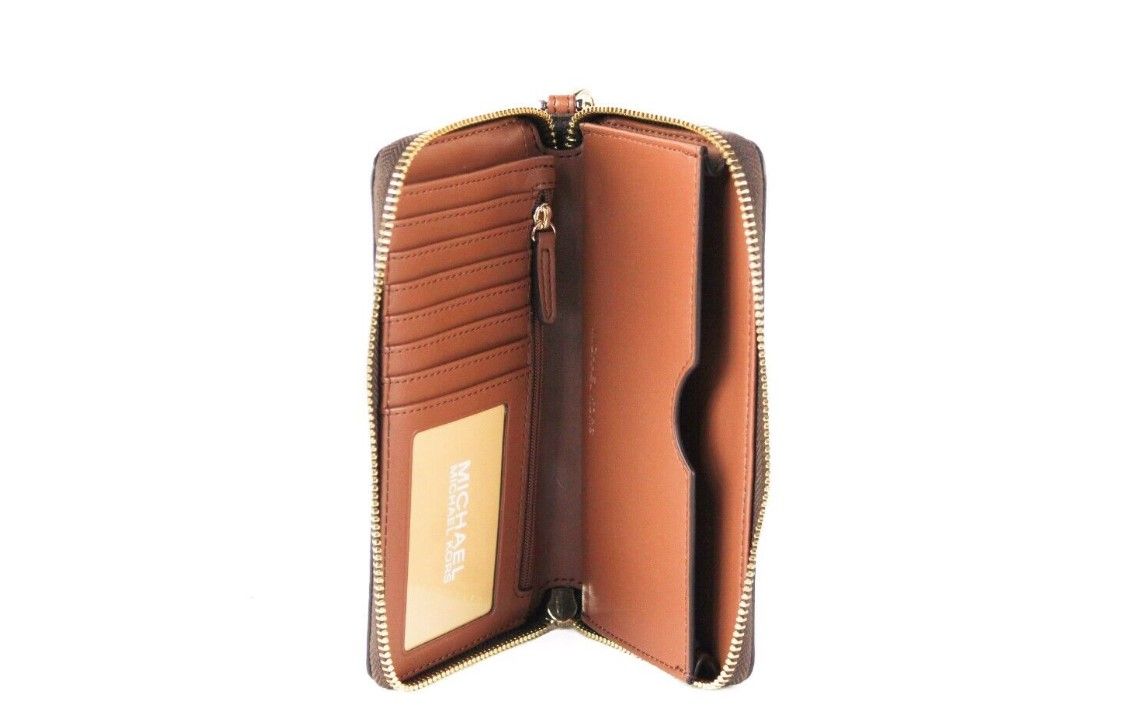 Jet Set Large Brown Signature PVC Flat Multifunction Wrist Wallet - SEHABRANDS