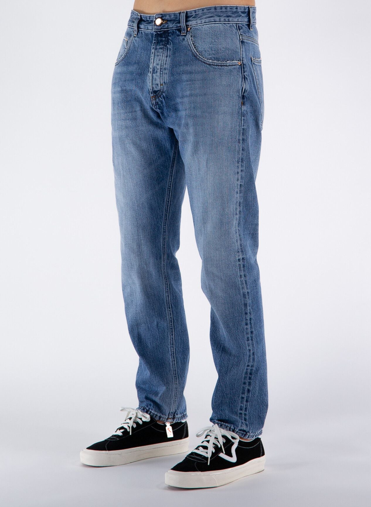 Elegant Medium Wash Men's Cotton Jeans - SEHABRANDS