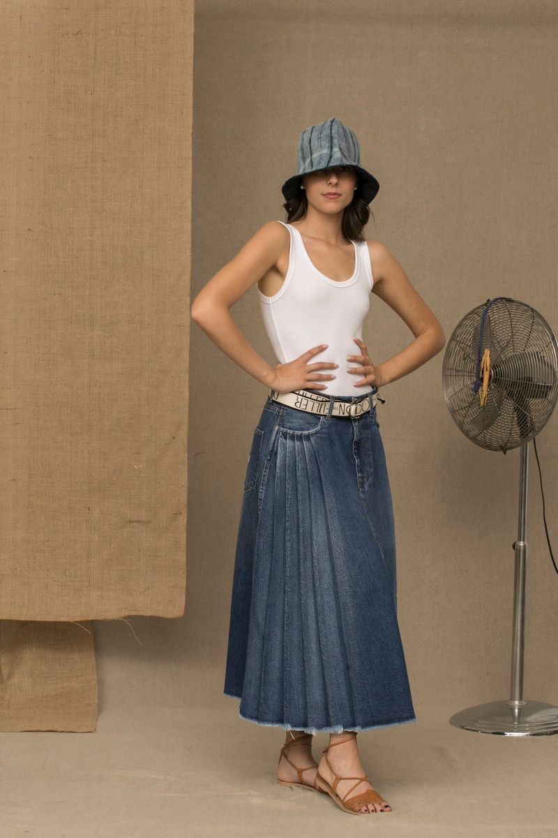 Chic Blue Denim Pleated Skirt - SEHABRANDS