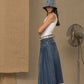 Chic Blue Denim Pleated Skirt - SEHABRANDS