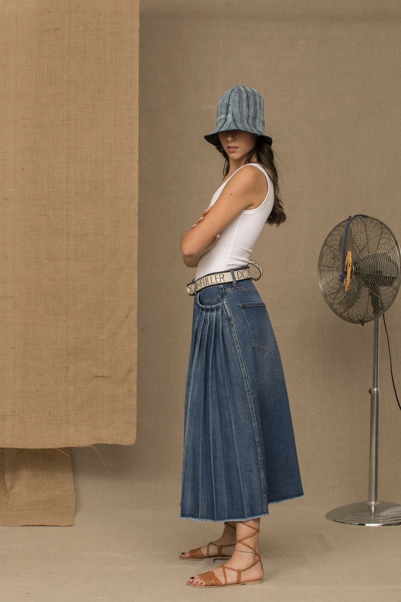 Chic Blue Denim Pleated Skirt - SEHABRANDS