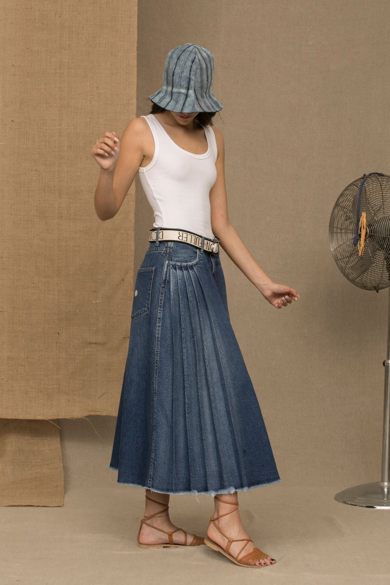 Chic Blue Denim Pleated Skirt - SEHABRANDS