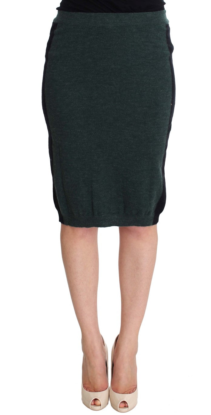 Emerald Elegance Wool-Blend Pencil Skirt - SEHABRANDS