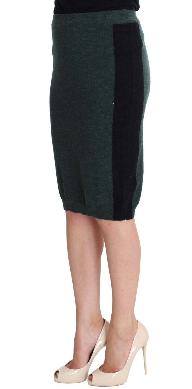 Emerald Elegance Wool-Blend Pencil Skirt - SEHABRANDS