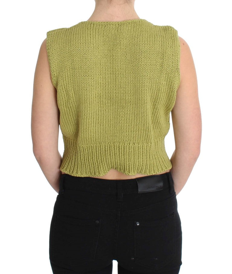 Elegant Green Sleeveless Vest Sweater - SEHABRANDS