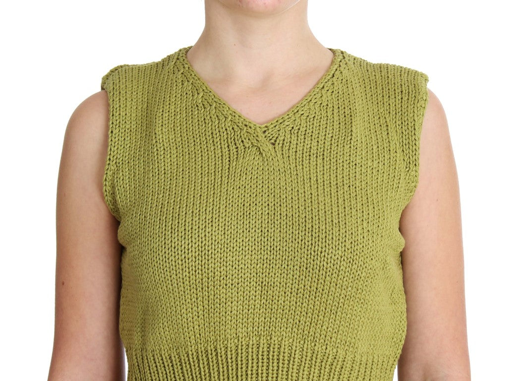 Elegant Green Sleeveless Vest Sweater - SEHABRANDS