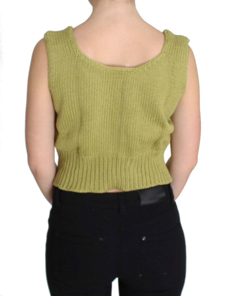 Elegant Green Knit Sleeveless Vest Sweater - SEHABRANDS