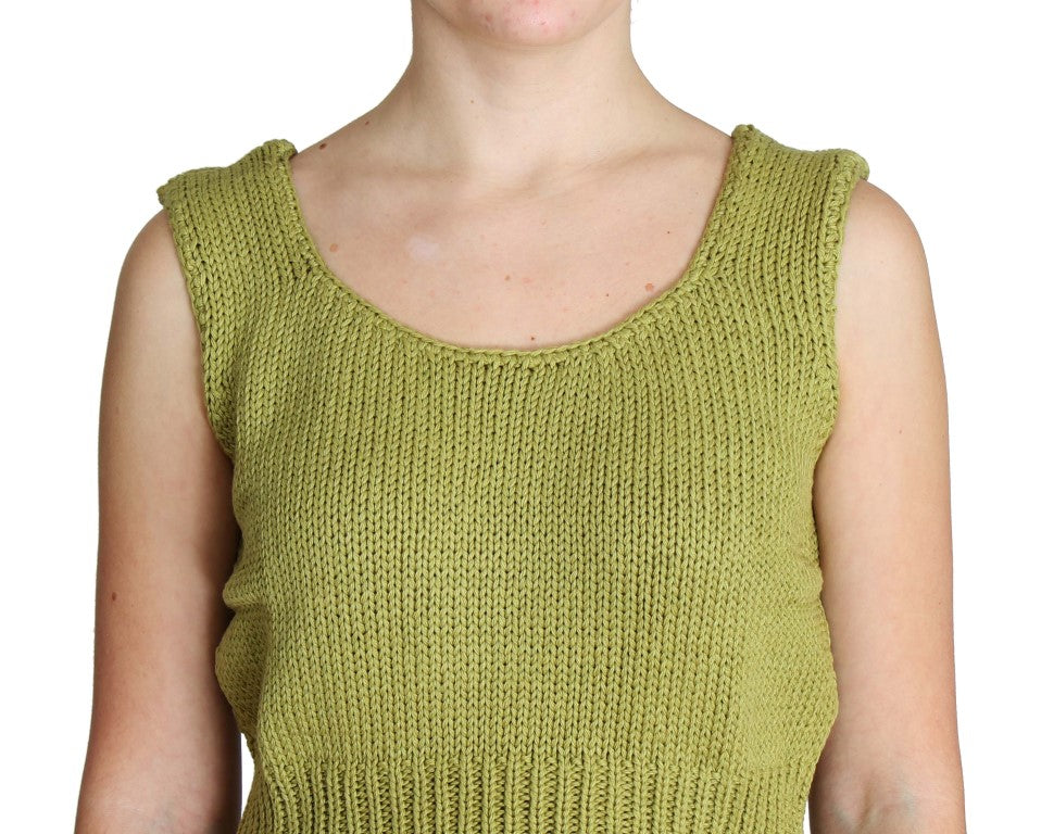 Elegant Green Knit Sleeveless Vest Sweater - SEHABRANDS