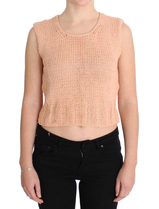 Elegant Pink Knitted Sleeveless Vest Sweater - SEHABRANDS