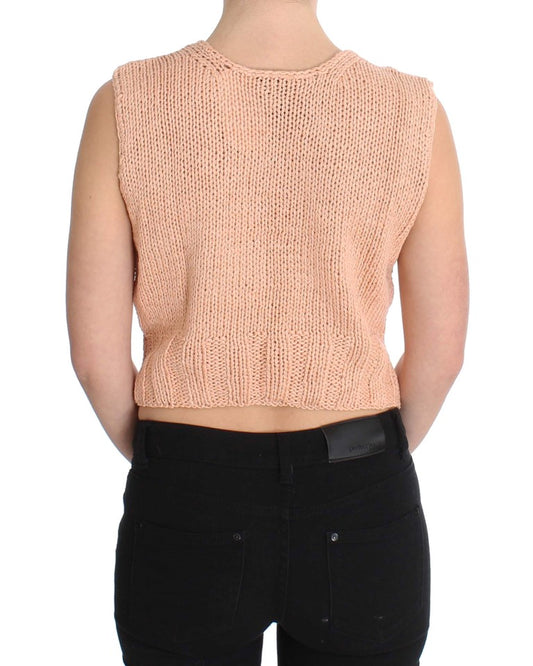 Elegant Pink Knitted Sleeveless Vest Sweater - SEHABRANDS