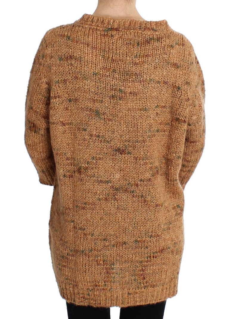 Chic Brown Oversize Knitted V-Neck Sweater - SEHABRANDS