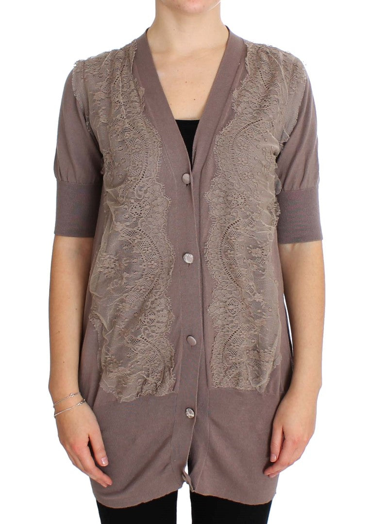 Elegant Purple Cotton Lace Cardigan Sweater - SEHABRANDS