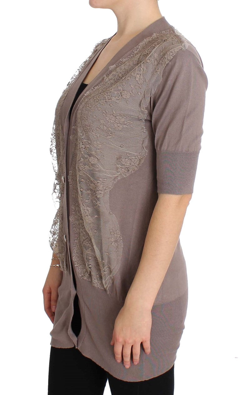 Elegant Purple Cotton Lace Cardigan Sweater - SEHABRANDS