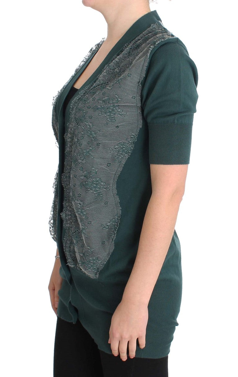 Elegant Green Lace Cardigan Sweater - SEHABRANDS