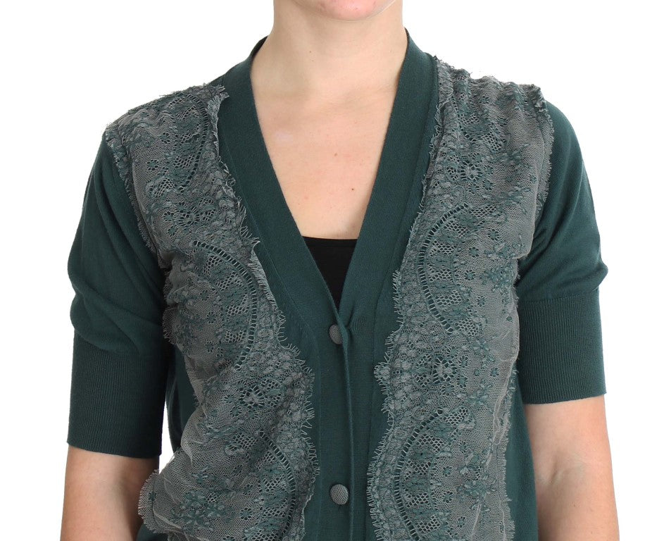 Elegant Green Lace Cardigan Sweater - SEHABRANDS