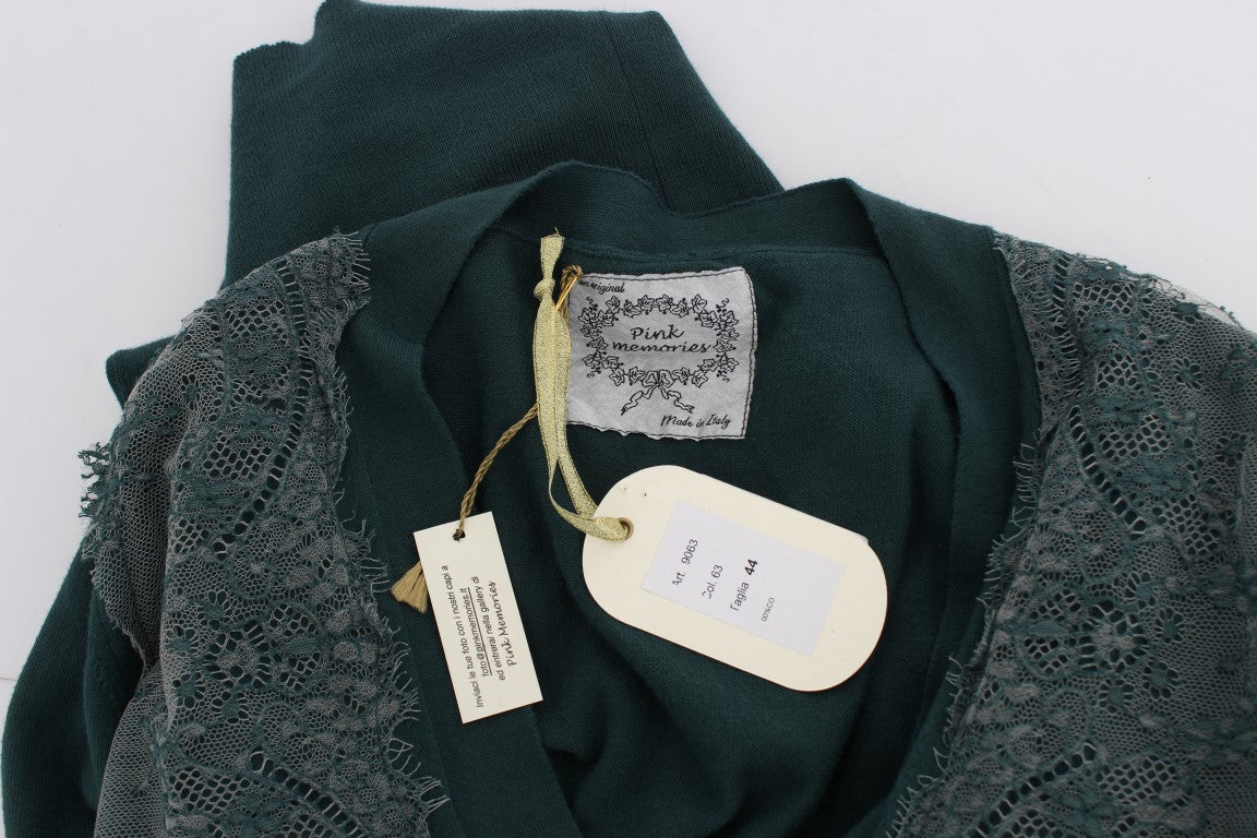 Elegant Green Lace Cardigan Sweater - SEHABRANDS