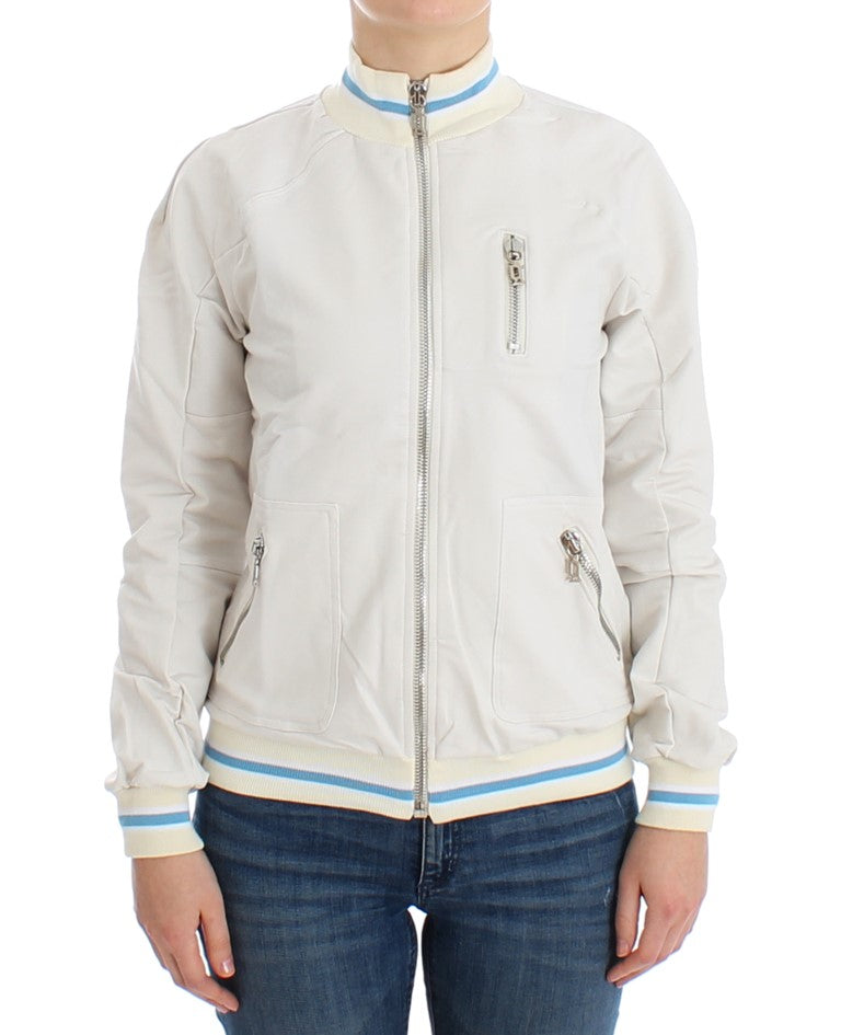 Elegant White Zip Cardigan - SEHABRANDS