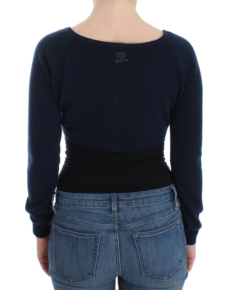 Chic Cashmere-Blend Cropped Sweater in Blue - SEHABRANDS