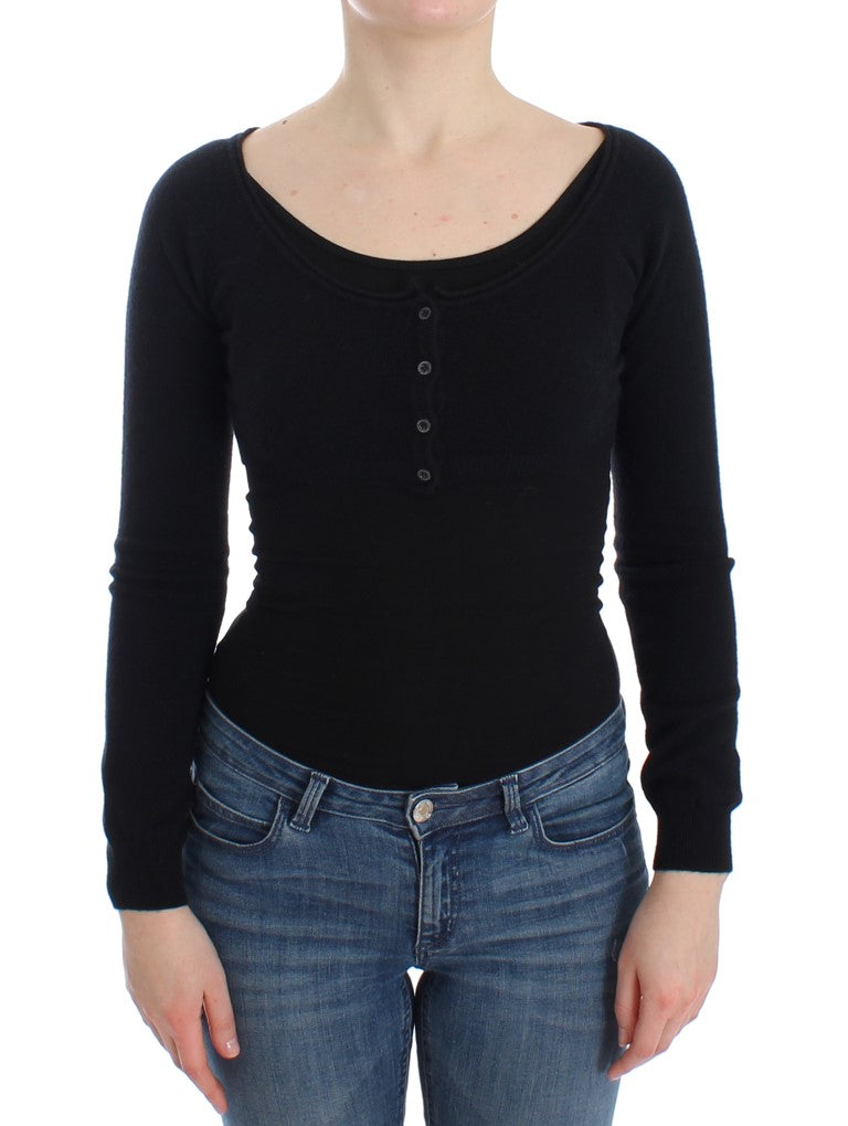 Chic Cropped Black Wool-Cashmere Sweater - SEHABRANDS