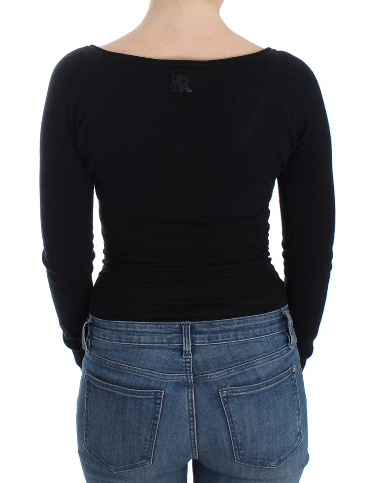 Chic Cropped Black Wool-Cashmere Sweater - SEHABRANDS