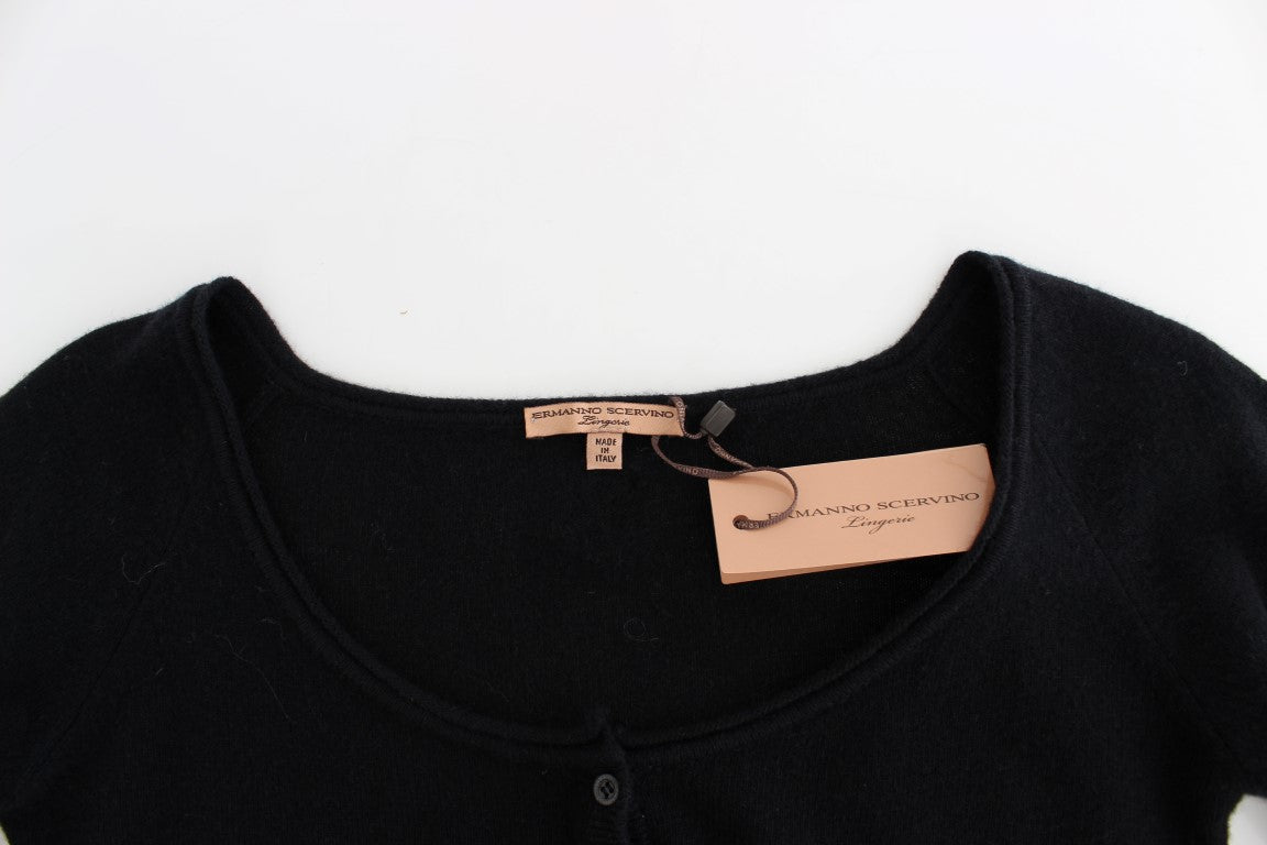 Chic Cropped Black Wool-Cashmere Sweater - SEHABRANDS