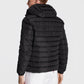 Elegant Black Hooded Down Jacket with Chic Olive Accent - SEHABRANDS