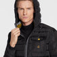 Elegant Black Hooded Down Jacket with Chic Olive Accent - SEHABRANDS