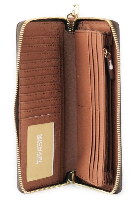 Jet Set Travel Large Brown Signature Continental Wristlet Wallet - SEHABRANDS