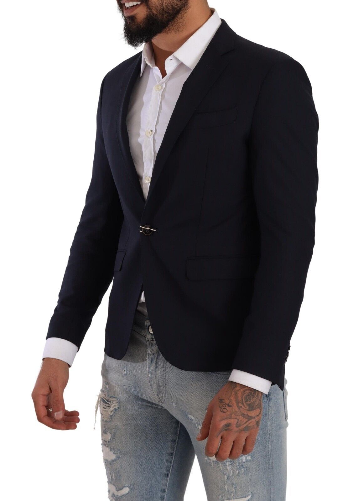 Elegant Slim Fit Dark Blue Blazer - SEHABRANDS